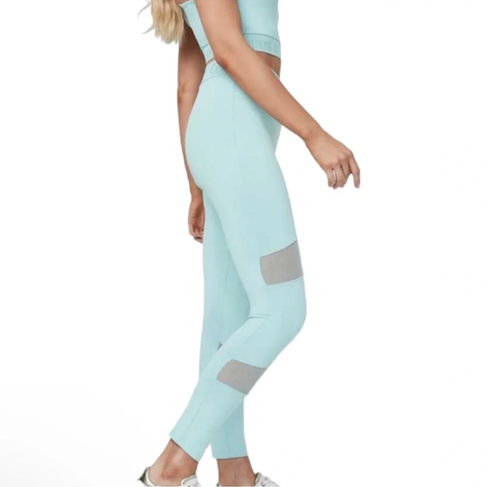 NWT Guess Addy Active Bottom Light Blue High Rise Leggings with Mesh Size Medium